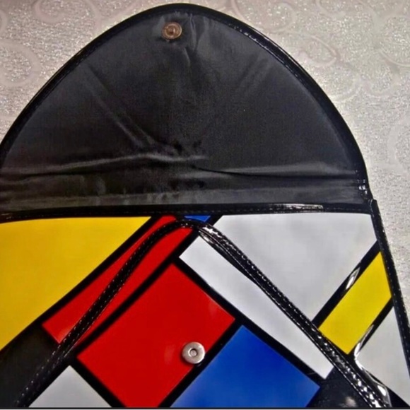 1990’s Y2K JOSEPH RIBKOFF Modern Color Block Envelope Clutch Faux Patent Leather - Picture 3 of 7